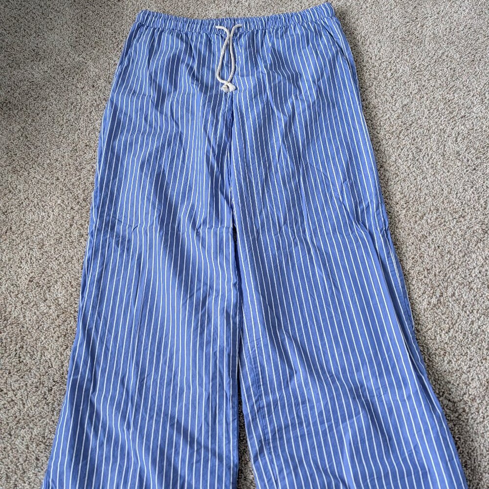 Blue Striped Wide-Leg Women's Pants